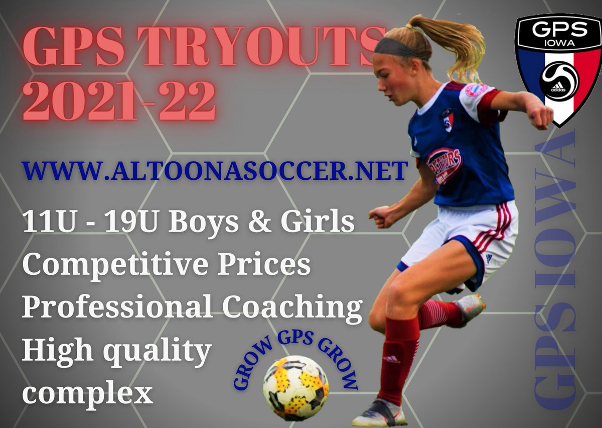GPS Iowa Tryout Registration 2021-22 is still open! 🔵🔴⚪

Get signed up at: altoonasoccer.demosphere-secure.com/_registration

For more information on our select program &amp; tryout details go to altoonasoccer.net