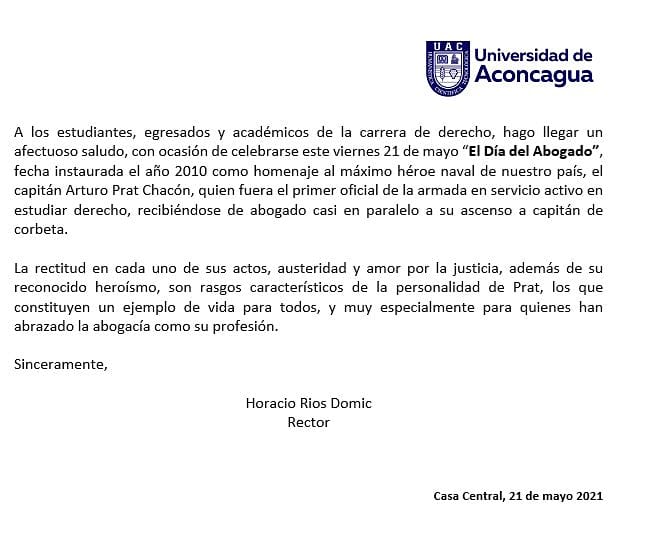 Saludo de nuestro Rector a los Abogados en su día.