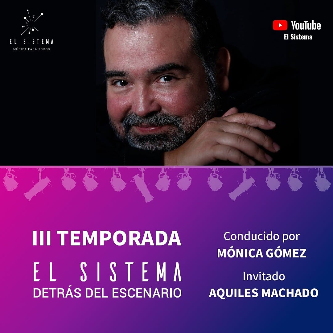 Este domingo en #DetrásDelEscenario, Aquiles Machado tenor venezolano de carrera internacional y actual maestro de canto para integrantes de la Coral Nacional Simón Bolívar, a través del Conservatorio Itinerante Inocente Carreño será el invitado de Mónica Gómez.