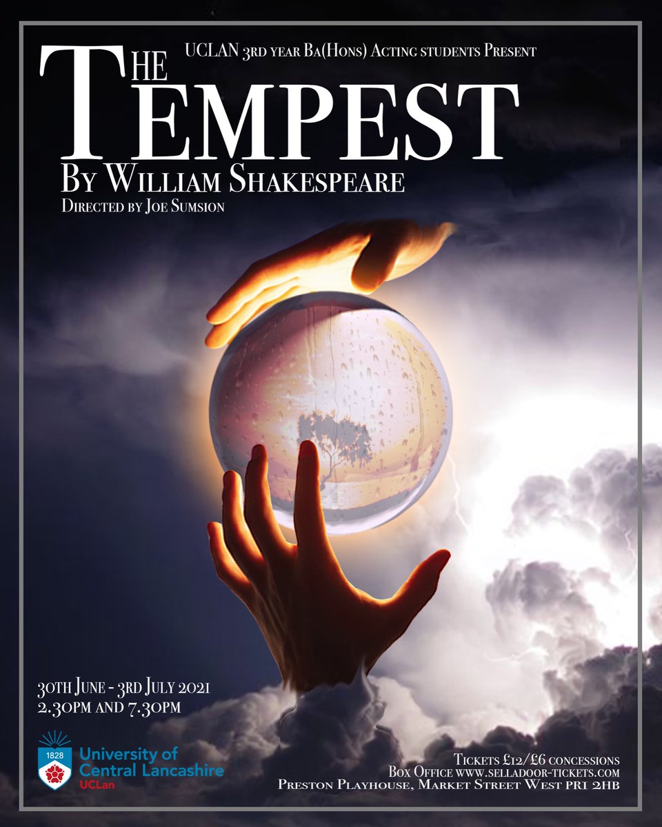 thetempestuclan's tweet photo. Romance, revenge and redemption meet in Shakespeare’s final play – a desert island comedy like no other. 

30th June – 3rd July 2021
Matinees 2.30 p.m. - Evenings 7.30 p.m.
Tickets £12 / £6 Concessions
Box Office https://t.co/XnRAy819AI https://t.co/5AmlhN4qK3