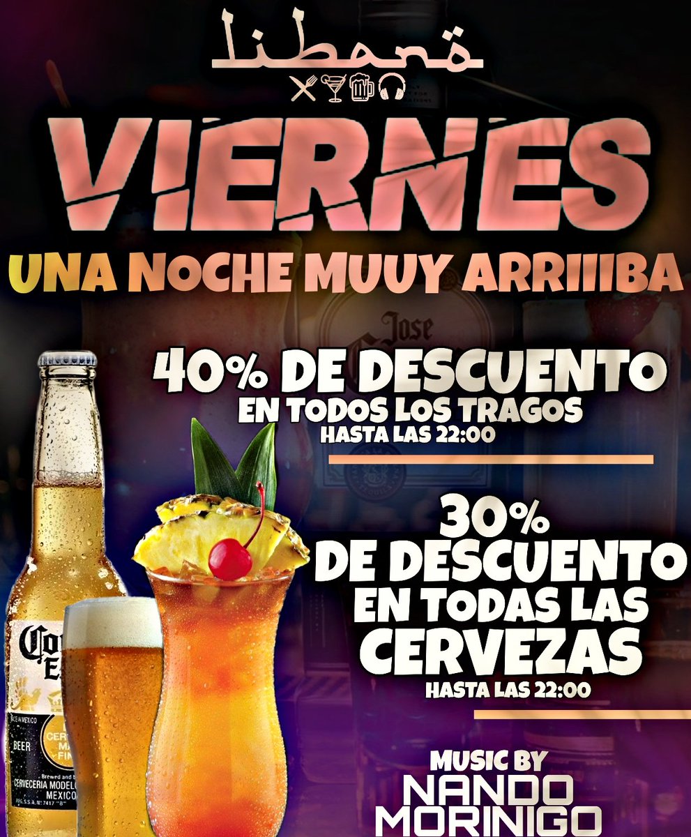 Libano_bar's tweet photo. Viernes de FIESTA!!🔥🎉
HOY SE SALE FUERTE!!🍻😏
SORTEO!!🎉
.
✔️1 COMBO de SMIRNOFF
✔️1 CHAMPAGNE c/ SPEED
✔️1 COSECHA TARDIA c/ SPEED
✔️1 NEW AGE c/ SPEED
✔️2 CERVEZA
.
•Dale FAV a la imagen.
•Dale RT a la imagen.
•Menciona a 2 Amigos.
.
#LibanoBar #Sorteo https://t.co/iIsLtrhjw9