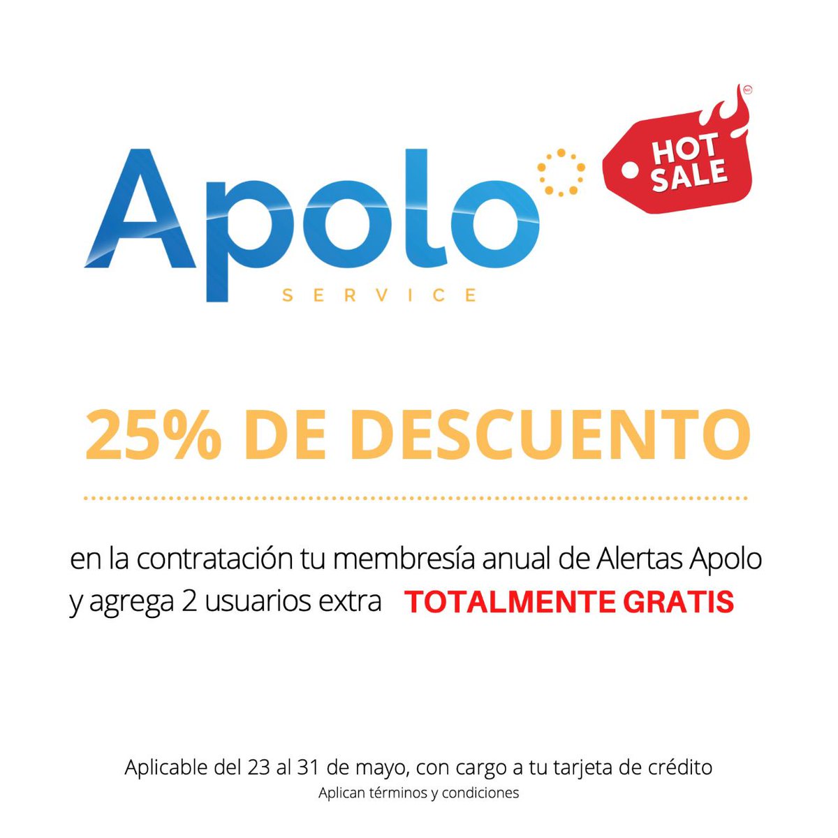 ApoloServiceMX's tweet image. El #HotSale llegó a Apolo Service. Aprovecha un 25% de descuento en la contratación de tu membresía #AlertasApolo

¡Entra ya!  👇👇👇
apolosevrice.com