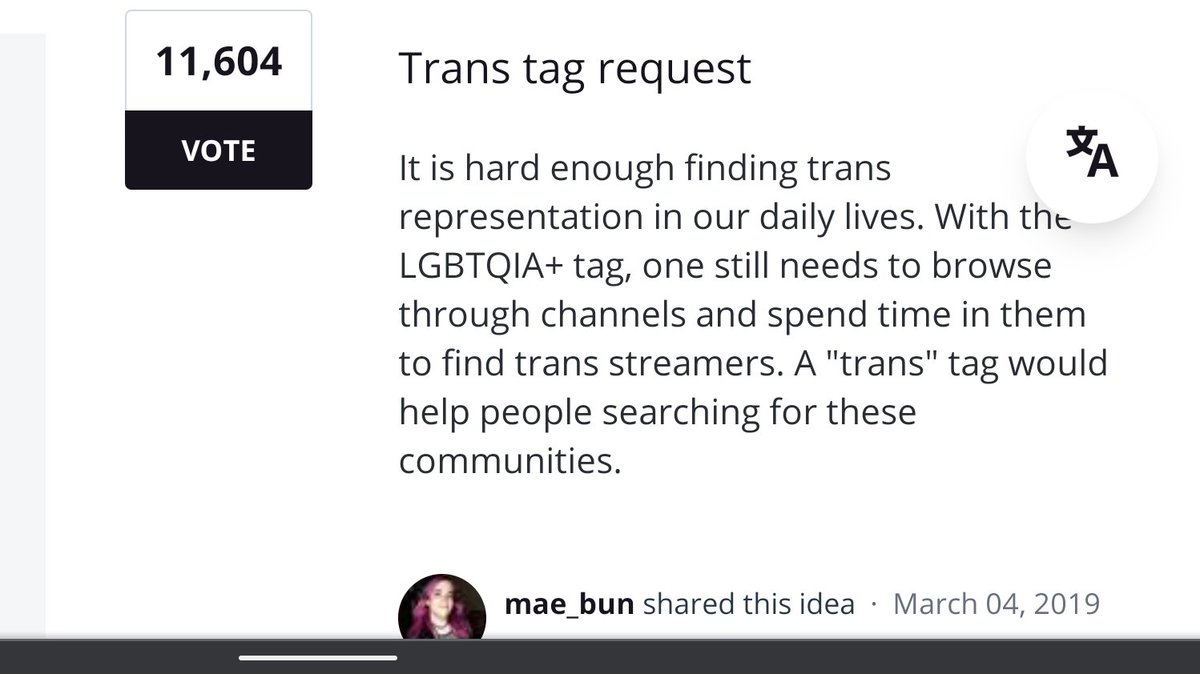 NikatinePrime's tweet photo. In unrelated news, Twitch's trans tag request, originally started by Nikatine Stream moderator @mae_bun_ has reached over 11.6k votes
#TransTagWhen
https://t.co/yjzuduu3HQ https://t.co/bBx6vVWoJq