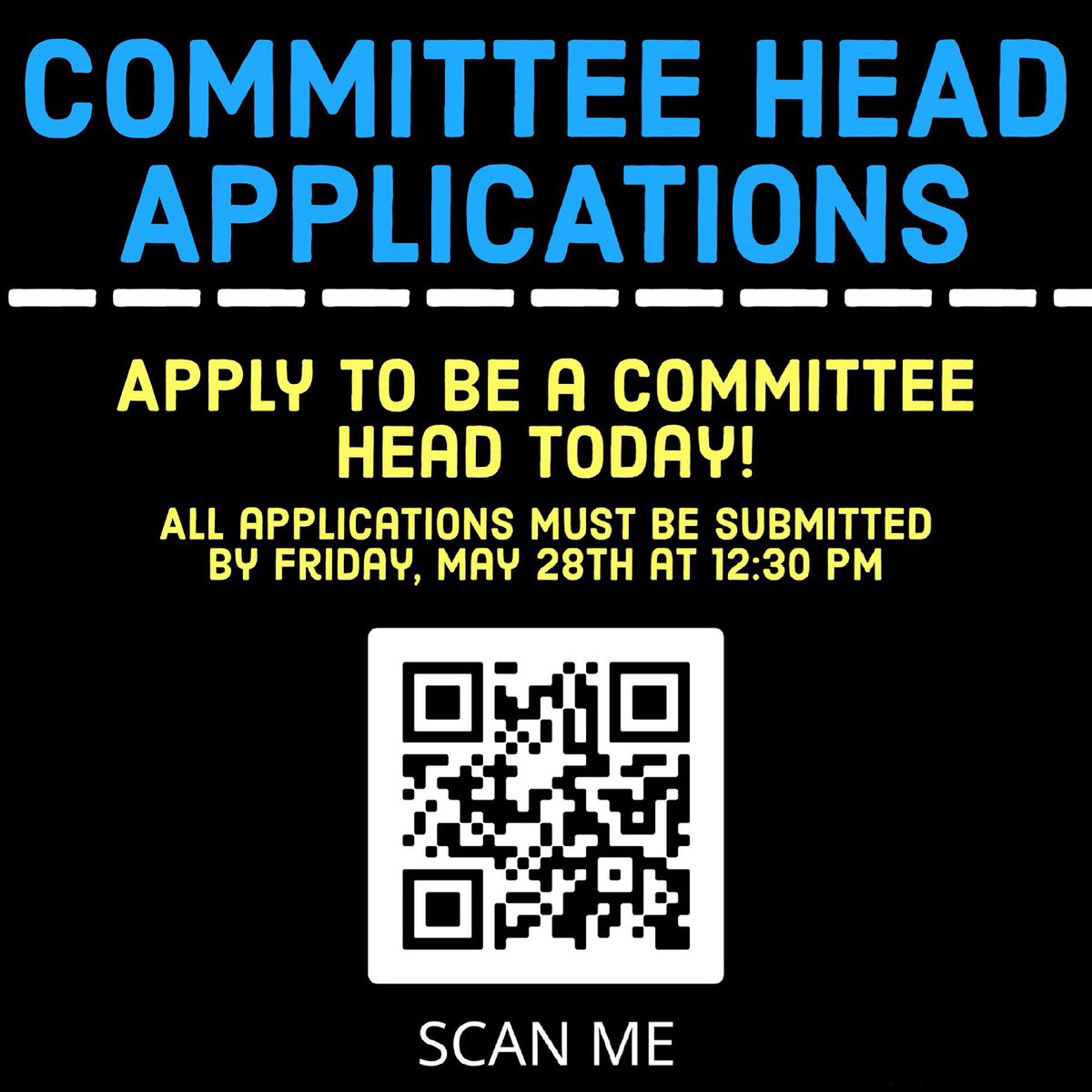 Want to be a leader in Mini-THON 2021-2022? Apply to be committee head here! Scan the QR code! APPLICATIONS ARE DUE FRIDAY, MAY28TH @ 12:30 PM!