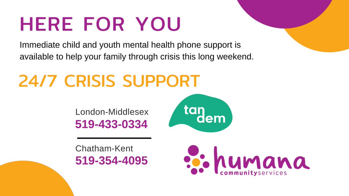 humanacs's tweet photo. We are OPEN and here to support you this long weekend. Individuals and families experiencing a child or youth mental health crisis can access 24/7 phone support. You don't have to struggle alone. We are here for you. #ldnont #ckont #children #youth #mentalhealth #kidscantwait https://t.co/8eKIMbTgtu