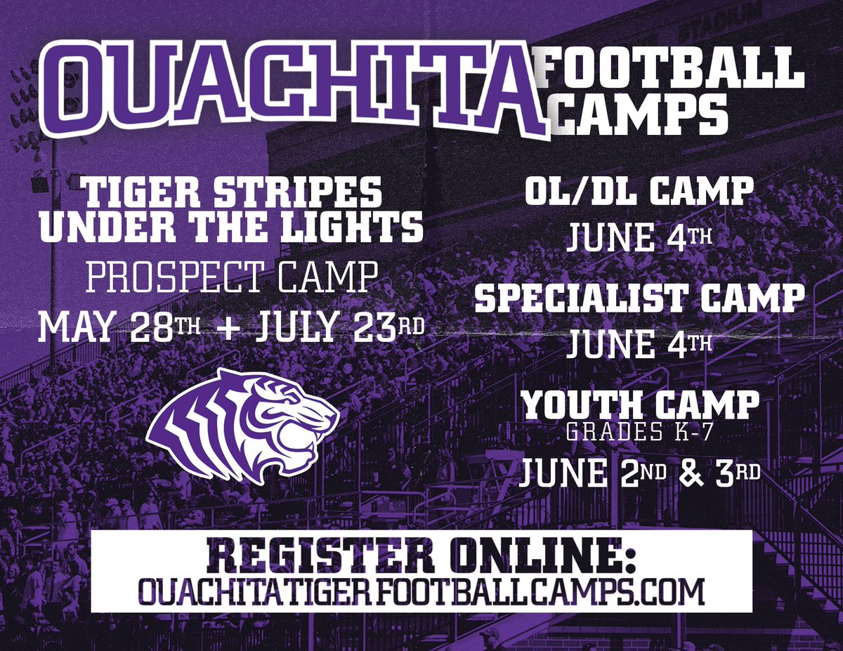 We are one week out from <a href="/OuachitaFB/">Ouachita Football</a>  1st Prospect camp of the summer! Class of ‘22 &amp; ‘23 don’t miss your chance to camp with the Back to Back to Back champs!