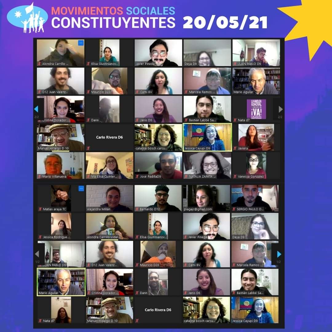 🔥 Ayer nuestros ex candidatos Catalina Bosch Carcuro y Manuel Hidalgo Valdivia, y presidenta Vanessa González Peña, se reunieron con candidaturas electas y demás integrantes de las listas de #movimientossociales que se presentaron a la #ConvencionConstitucional.