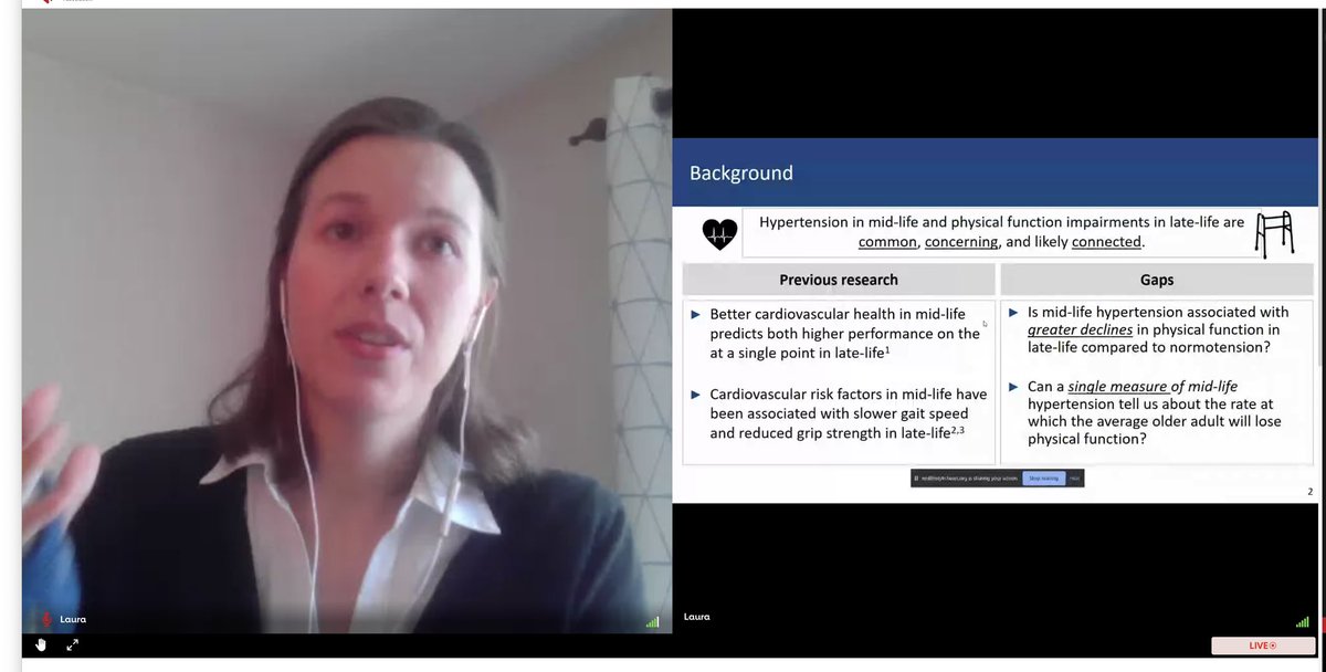 Next is Laura Skow from @JohnsHopkinsEPI @JHUWelchCenter on Greater Late-life #PhysicalFunction (PF) among older adults with ↑ BP in the ARIC Study. #EPILifestyle21  @JAHA_AHA #AHAJournals #JAHAMeetingReport #AHAJournals @AHAMeetings