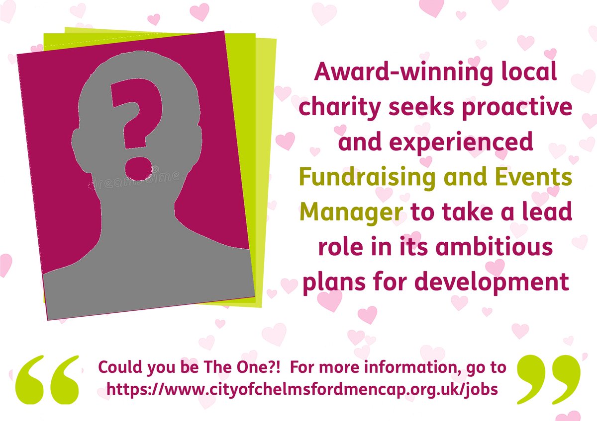 We are seeking an experienced Fundraising &amp; Events Mgr to take a lead role in our ambitious plans for development! 
You’ll work in a supportive team and be innovative in producing fundraising initiatives and events.
Info: cityofchelmsfordmencap.org.uk/jobs
#CharityJobs  #fundraising #events