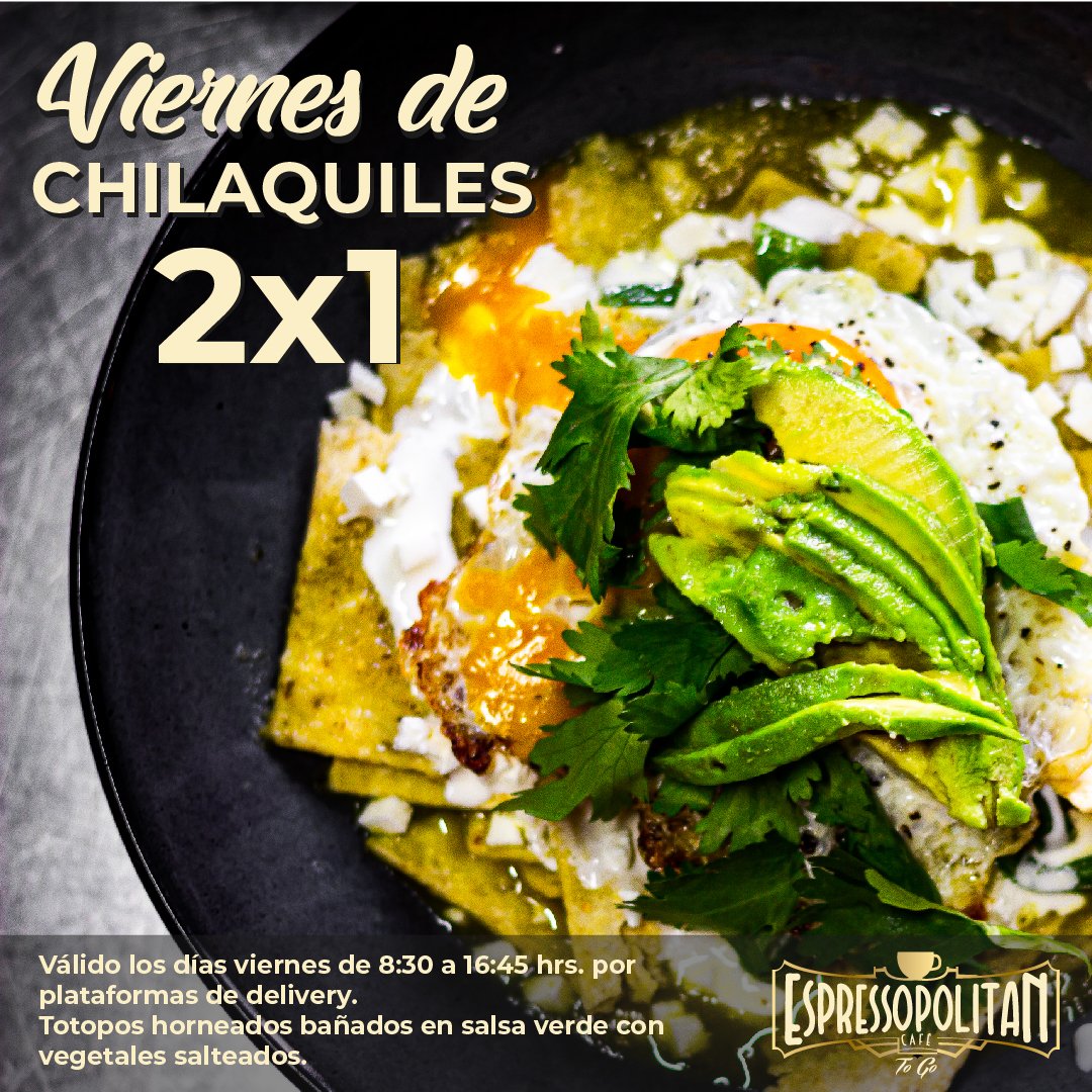 espressopolitan's tweet photo. ⚠️🤤 ¡¡¡𝐕𝐢𝐞𝐫𝐧𝐞𝐬 𝐝𝐞 𝐜𝐡𝐢𝐥𝐚𝐪𝐮𝐢𝐥𝐞𝐬 𝐚𝐥 𝟐𝐱𝟏!!! 🌶️🫓
Comaparte unos deliciosos chilaquiles horneados, bañados en salsa verde con verdura salteada y queso y crema
Pide en nuestra 📲 tienda en línea https://t.co/KRhOe9o3Xu
.
#Espressopolitan #Chilaquiles #cdmx https://t.co/FCHPSZnPLP