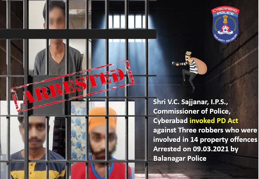 cyberabadpolice's tweet photo. #CP_Cyberabad Invoked PD Act against 3robbers https://t.co/eYY5GaqGtR