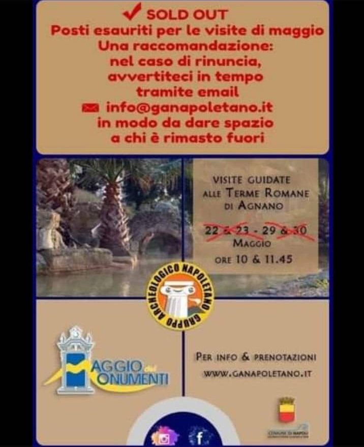 GANapoletano's tweet photo. ⚠️SOLD OUT⚠️
i posti per le visite di maggio sono esauriti!
in caso di rinuncia potete scrivere alla mail info@ganapoletano.it, in modo tale da dare la possibilità a chi è rimasto fuori https://t.co/OTK5o5e9cp
