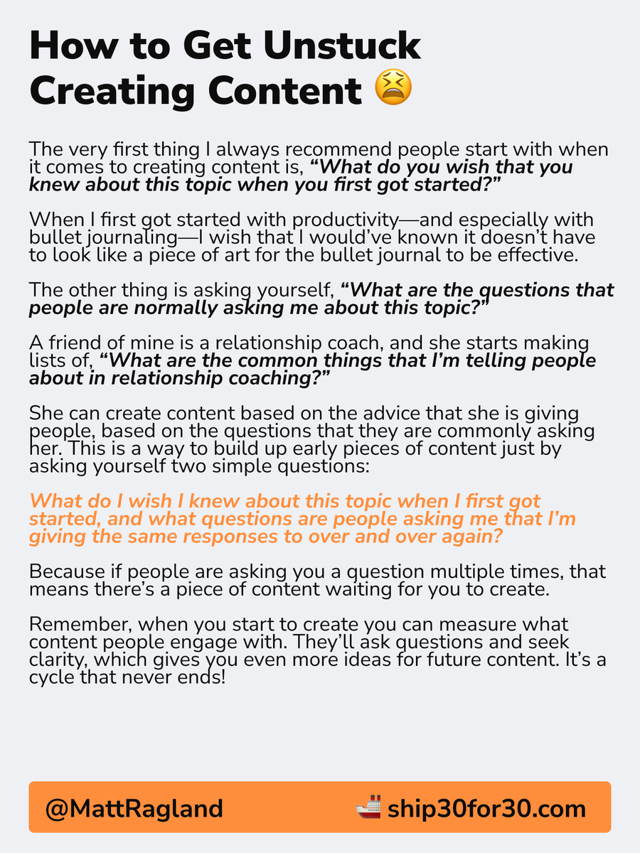 Matt Ragland Two Questions Creators Ask For Content Ideas What Do I Wish That I Knew About This Topic When I First Started What Are The Questions Matt Ragland Two Questions Creators Ask For Content Ideas What Do I Wish That I Knew About This Topic When I First Started What Are The Questions