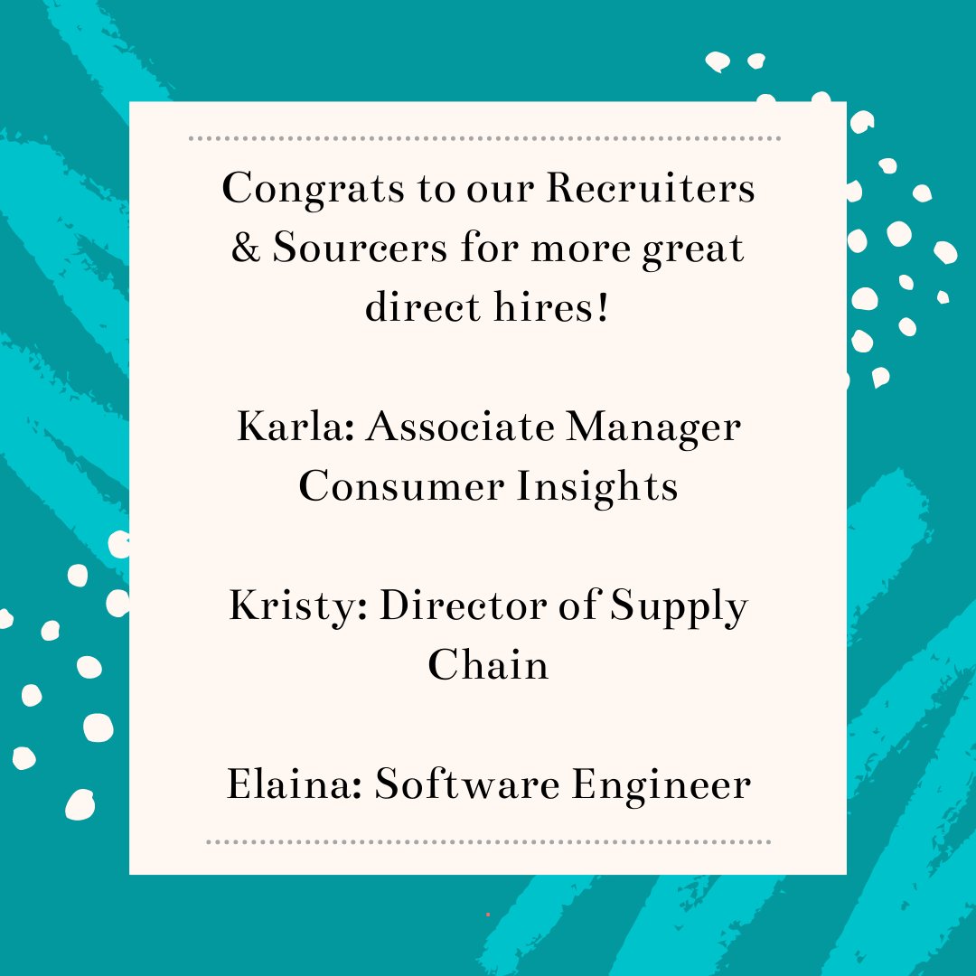 Congrats to our wonderful Recruiters and Sourcers for their placements!

#recruiting #Staffing #HappyFriday