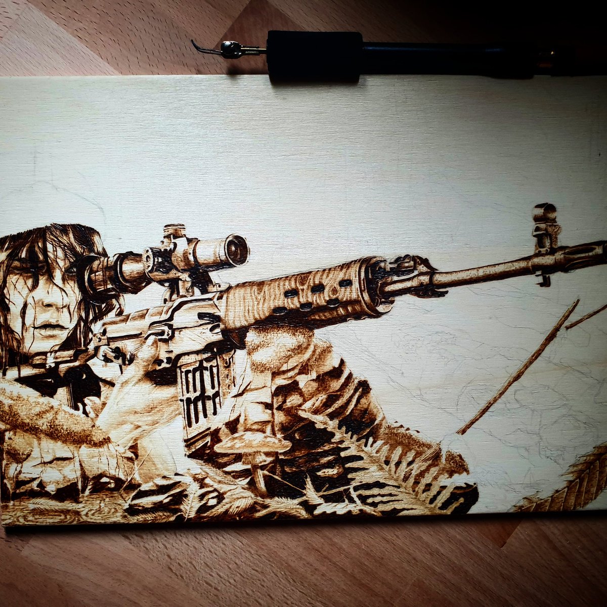 Graphtweet's tweet image. DAY 4 "Shooter"
#sniper #soldier #originalcharacter  #pyrography #woodburning #pyrogravure #art #artist #woodburn #woodburningart #drawing
#drawingart  #girl  #darkart  #dark #manga  #oc #dessin #characterdesign #rifle #shooter #dragunov #russia #russiangirl🇷🇺 #forest #wild