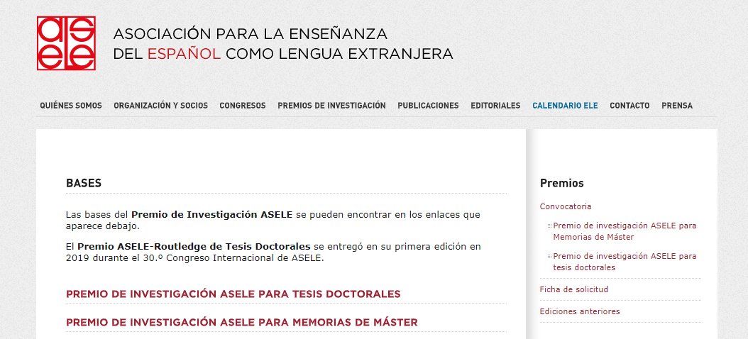 📢La convocatoria de los #premios #ASELE para tesis doctorales y memorias de máster 2020 ya está abierta.

🌐Puedes presentar tu trabajo a través del formulario de nuestra web hasta el 15 de julio de 2021.

📲Más información: aselered.org/bases-premios

#twitterele