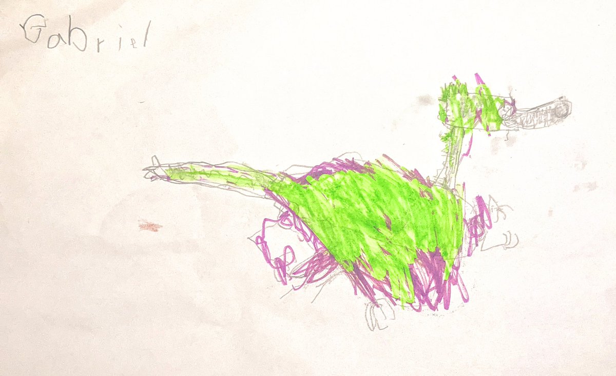 Stormslegacy's tweet photo. Here is my 6yo kidlet's Podokesaurus holyokensis! @MAStateDino #dinosaur #Kidart #MAStateDino #podokesaurus https://t.co/5ojBXgCSpQ