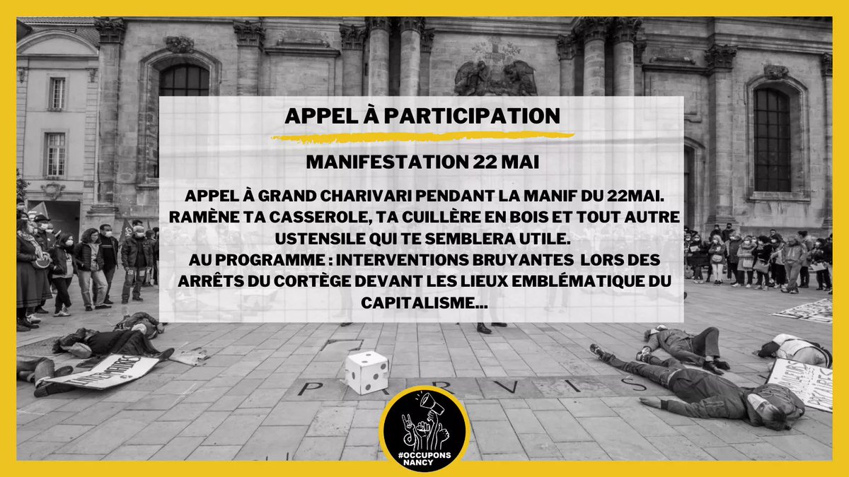 OccuponsN's tweet photo. RDV demain.
Venez faire du bruit!

#OccuponsNancy
#OccuponsPartout https://t.co/uFqibUH0S0