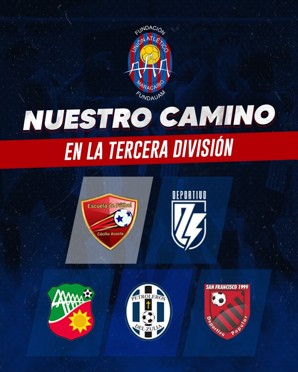 ¡Estos son nuestros rivales en la tercera división! 🔥

El camino continúa la próxima semana después de superar nuestro primer duelo ante #CecilioAcosta. 💪🏻

Para ir #JuntosPorElSueño 🏆 también debemos medirnos a Rayo Zuliano, Talentos del Sur, Petroleros y Deportivo Popular. 🙌🏻