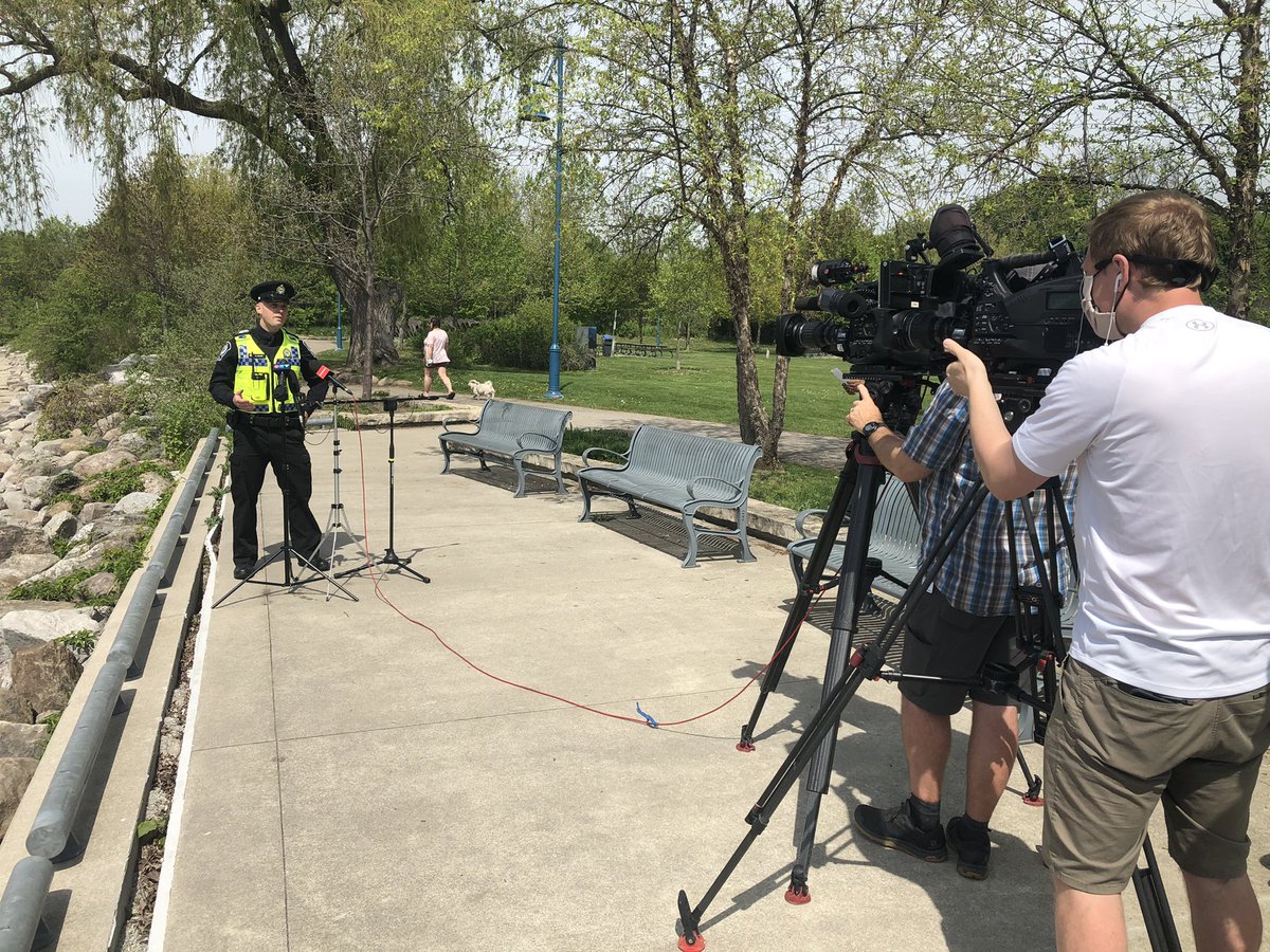NBissonauth's tweet photo. .@GOTransitSSD Staff Sgt. Morgan Wilson speaking with the media today reminding people of rail safety. We’re seeing a problem with people jumping off the Port Credit rail bridge and onto the water. The message is simple, train time is anytime and you must stay off the tracks. https://t.co/fQh6FzIFKf