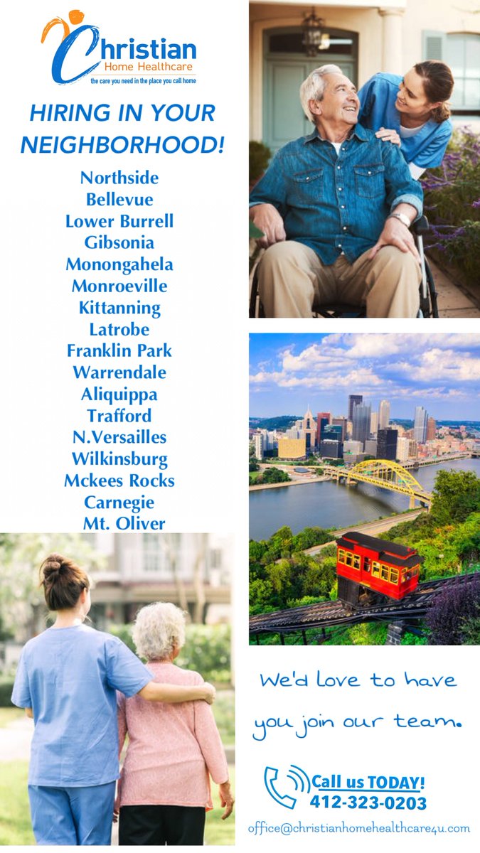 #Hiringinyourneighborhood, #Northsidepittsburgh,,#Bellevuepa, #lowerburrellpa,#Kittanningpa,#Latrobepa, #franklinparkpa,#warrendale,#Aliquippa, #traffordpa,#wilkinsburgpa,#NVersaillespa,#McKeesRockspa,#Carnegiepa,#MtOliverpa, #Caregiver,#directcareworkers,#NOWHIRING