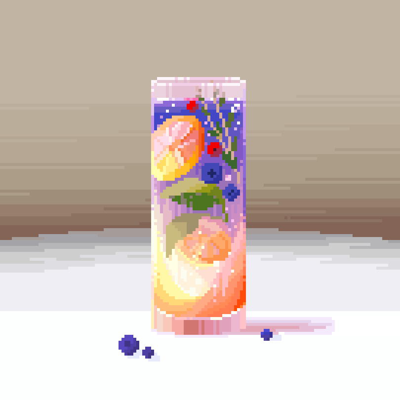 16pxl's tweet photo. pixel art drinks 🍋🫐🍓✨ https://t.co/YlKc7DIyKy