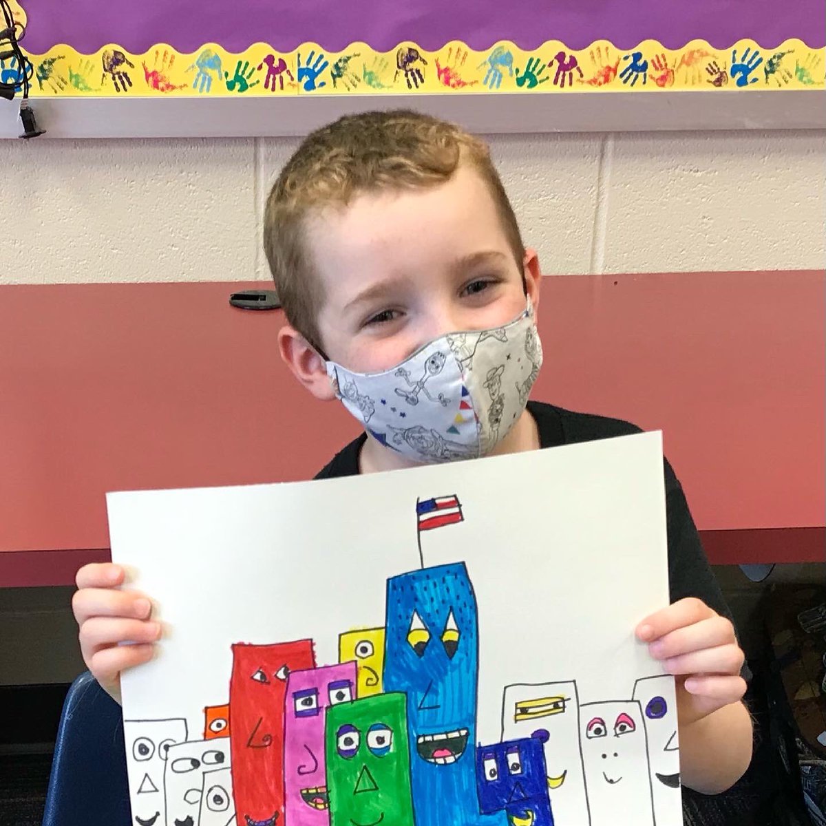 smsdlovesart's tweet photo. Kindergarten Artists finish cityscapes inspired by the work of James Rizzi. https://t.co/RRxby51Qn6
