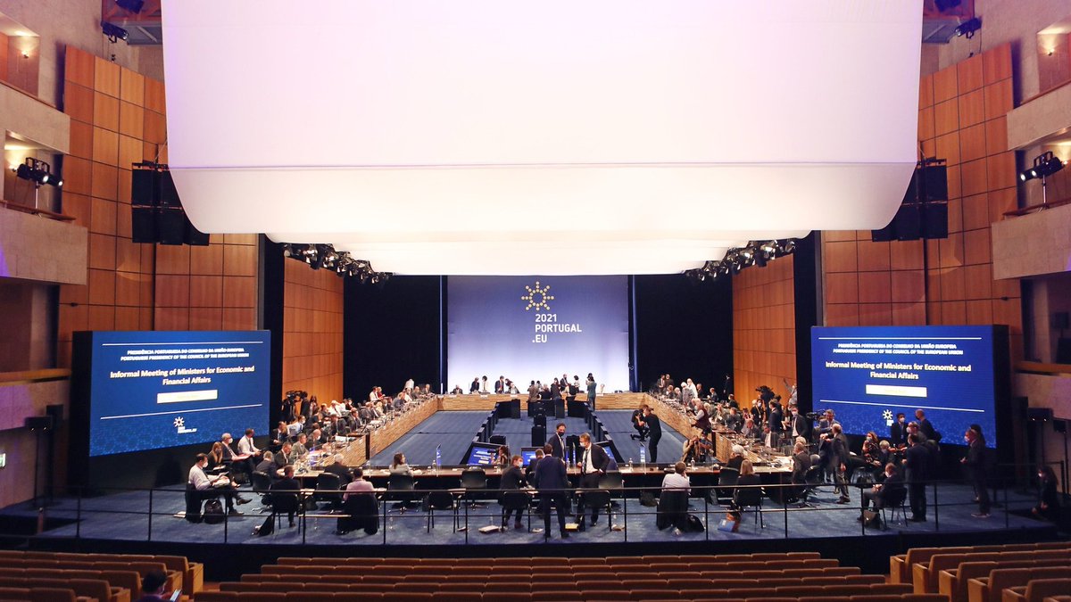 RPPortugalUE's tweet photo. Today, the informal #ECOFIN Council discusses: 
➡️Reinforcing the joint impact of #monetary and #fiscal policies 
➡️Preparing for the challenges ahead: how to ensure a virtuous cycle between the financial and non-financial sectors 

#EU2021PT https://t.co/0TamUpvZiA