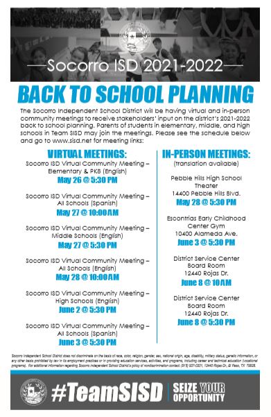 WDSlider_MS's tweet photo. #StallionsLeadTheWay please join #TeamSISD at any of the community meetings to discuss back to school plans for the 2021-2022 school year. https://t.co/WZ7VJ3HOZz