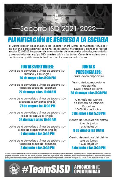 WDSlider_MS's tweet photo. #StallionsLeadTheWay please join #TeamSISD at any of the community meetings to discuss back to school plans for the 2021-2022 school year. https://t.co/WZ7VJ3HOZz
