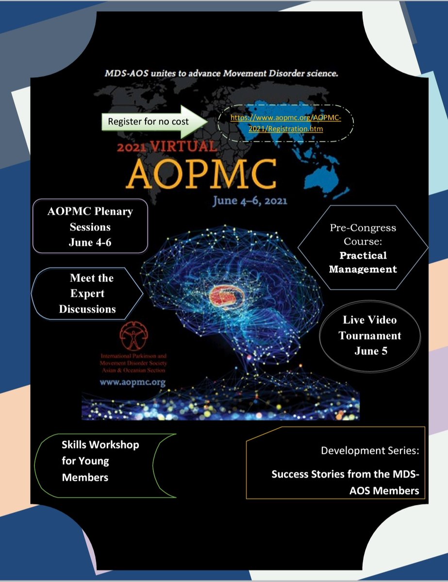 7th AOPMC congress will be taking place in virtual format on June 4-6, 2021. Join the exciting conference with amazing lectures and unique programs from experts around the world!! #AOPMC @movedisorder Prof.Bhidayasiri @kailashbhatia @Freewill_Hrishi @prashanthlk @Dr_Vjy @drsoaham