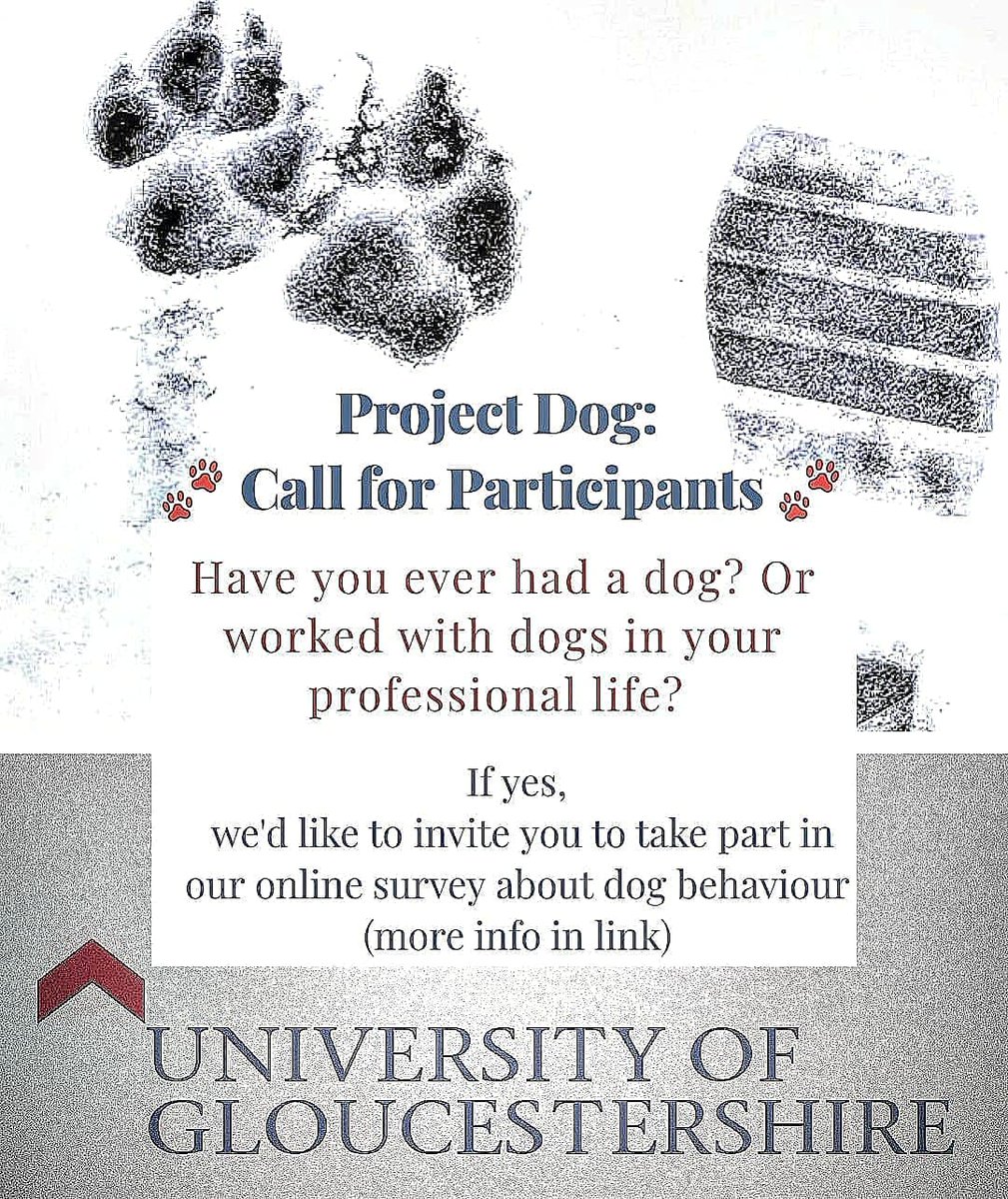 Please do keep sharing our 🗣️ shout out for participants.... 

If you've ever had or worked with dogs, we'd like to hear from you on your perceptions of dog behaviour and reactivity....

⬇️
glos.onlinesurveys.ac.uk/projectdogsurv…