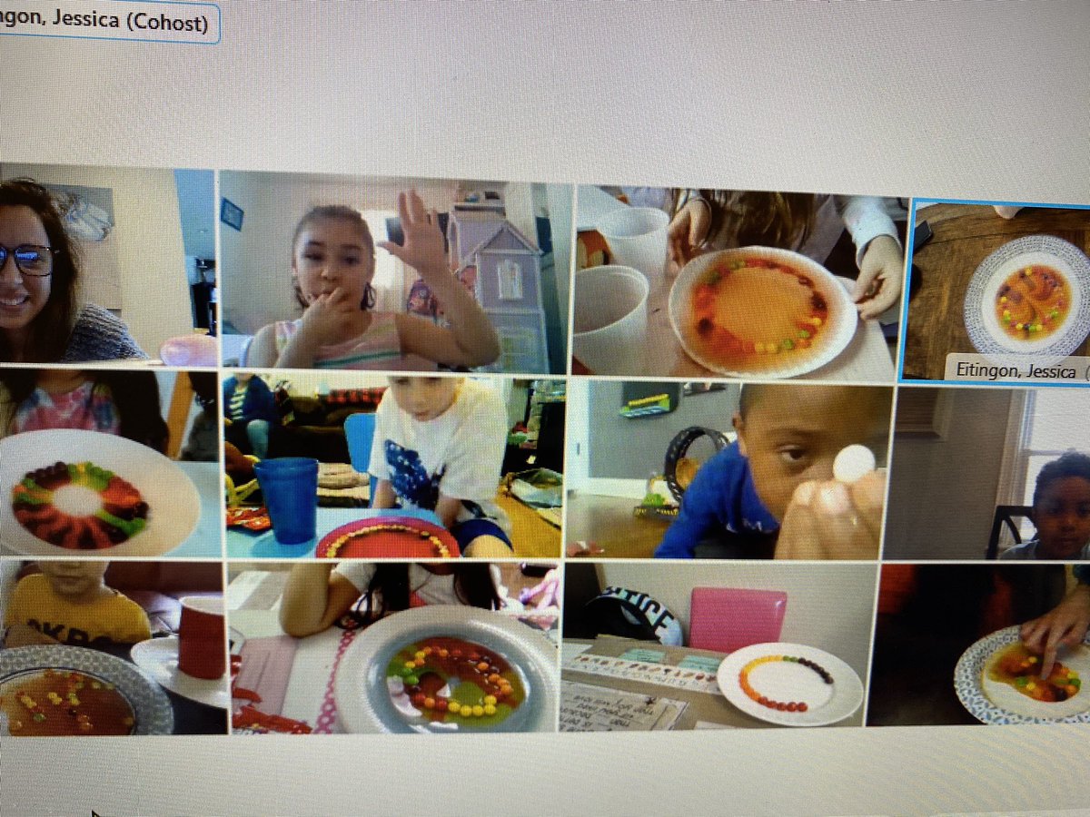 MrsArtusa's tweet photo. We are up to βEβ in our ABC countdown to the end of school! E is for experiments!! We had so much fun with our skittles and warm water experiment today in first grade! Look at those colors flow! π #RemoteRockStars #Rainbows @Mrs_Eitingon https://t.co/qX6ifTH13u