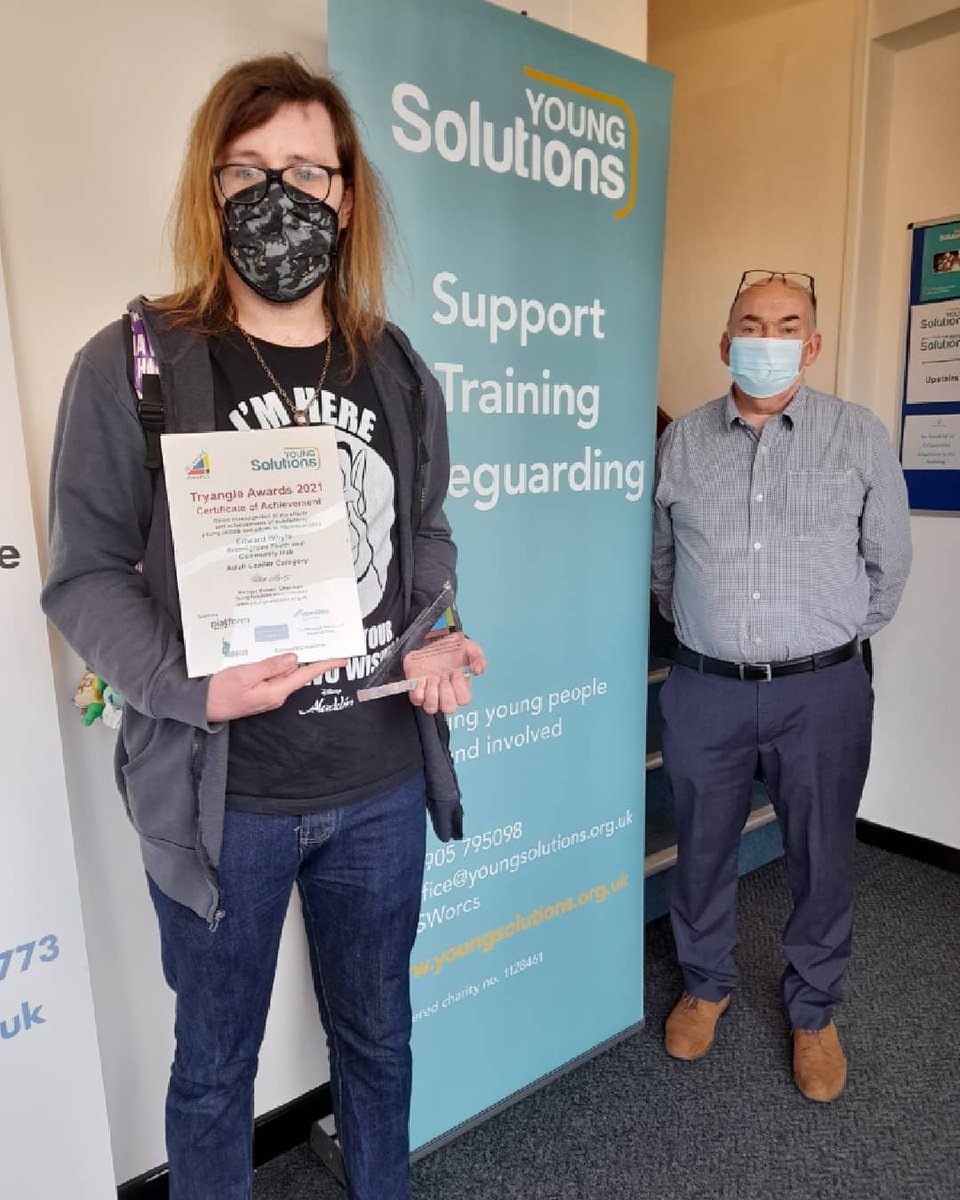 BromsgroveHub's tweet photo. It was such a proud moment for our staff last week attending Young Solutions Award Ceremony.
Ed won an adult volunteer award for his efforts during the lockdown making food parcels and activity packs #thehubbromsgrove #tryangleawards #youngsolutions #worcestershire #Community https://t.co/XpOgKKBLeE