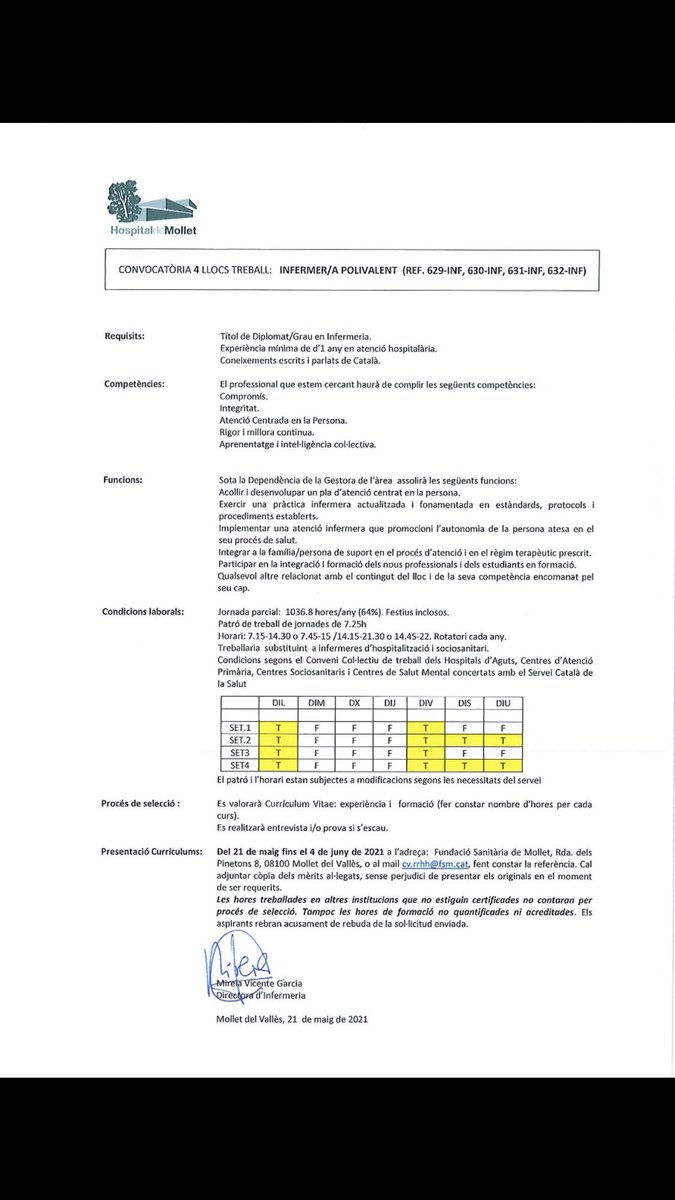 mireiavicente1's tweet photo. Vols treballar amb nosaltres ? @fsmhospital @COIBarcelona @infermerescat Cerquem Infermeres I Infermers que busquin un projecte professional amb futur #modeldecures #treballenequip #desenvolupamentprofessional https://t.co/CcI950mYsT