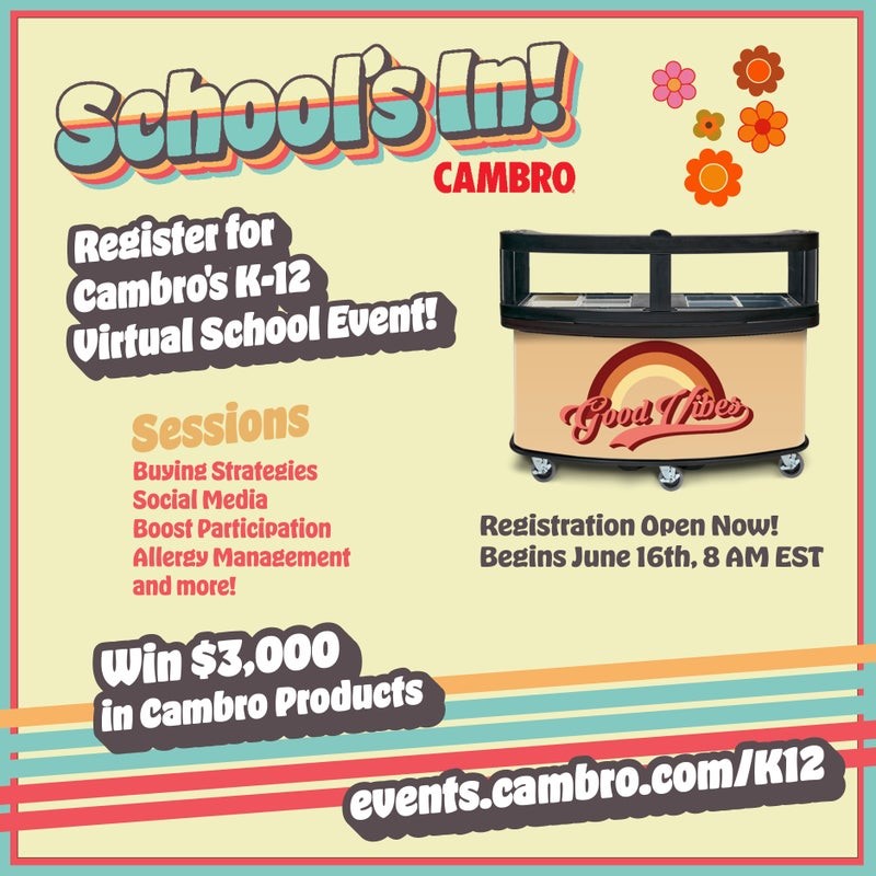 ChraneFS's tweet image. You don't want to miss @Cambro1's K-12 Virtual School Event!! Learn best practices and tips on innovations for your student nutrition program. Register for FREE now and be automatically entered to win $3,000 for your meal program! hubs.la/H0NSDPM0