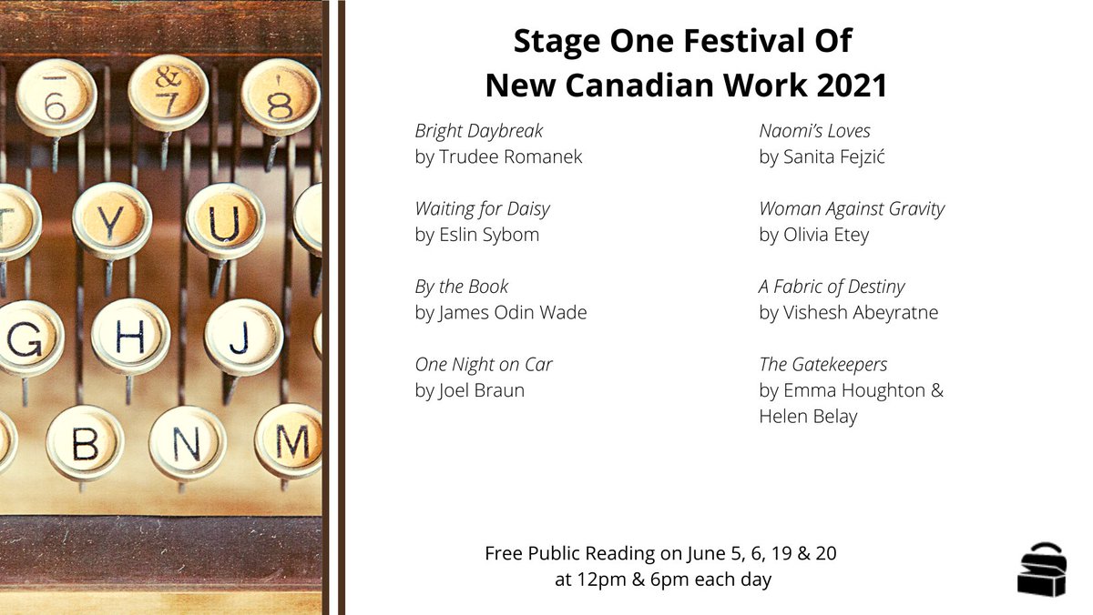 @lunchboxtheatre announces the line-up for the 2021 Stage One Festival of New Canadian Work (June 5-6 and 19-20) featuring plays from PGC Members Vishesh Abeyratne, Sanita Fejzić, @RomanekTrudee, and @jamesodinwade! Read more here: bit.ly/3ouvNtR