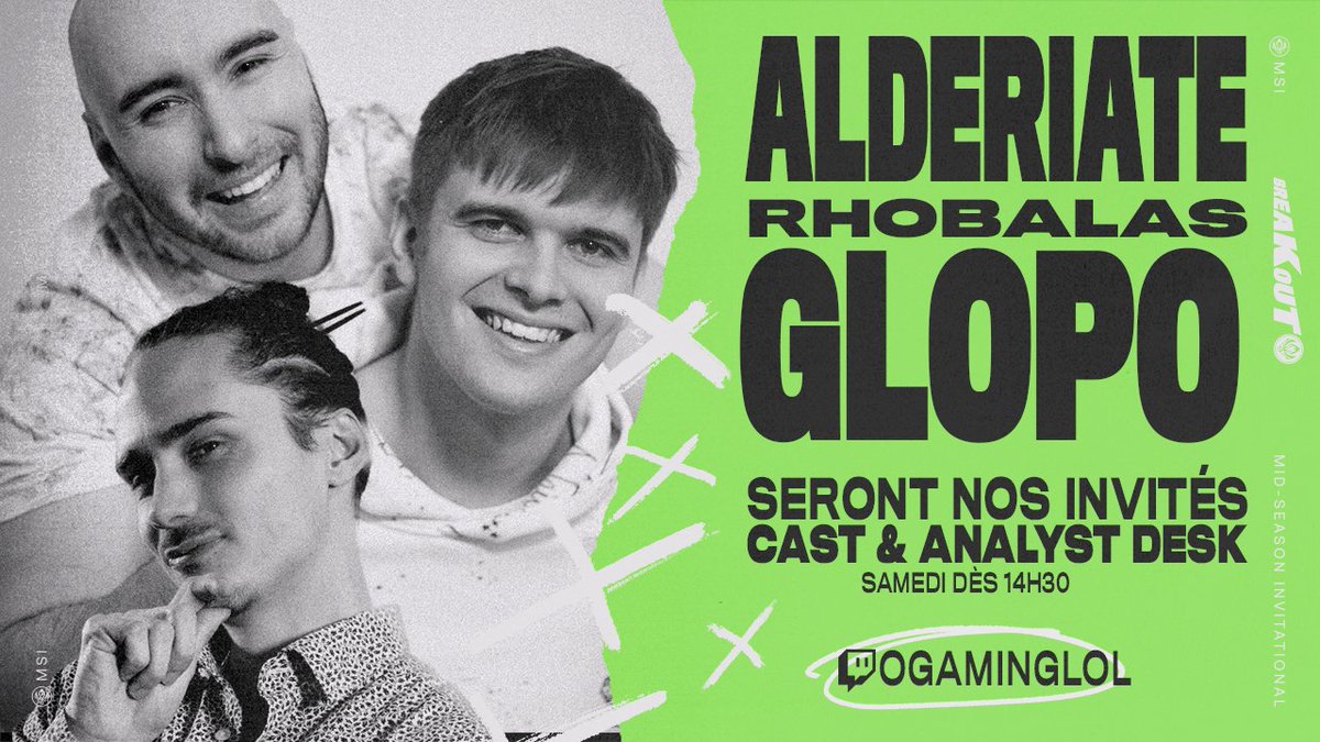 OGTVLoL's tweet photo. Demain, du LOURD !
🎙 @AlderiateTV, @Rhobalasv2 et @Gloponus seront nos invités sur le Casting et l'Analyst Desk 🔥 #MSI2021 https://t.co/NSz4XF68KN