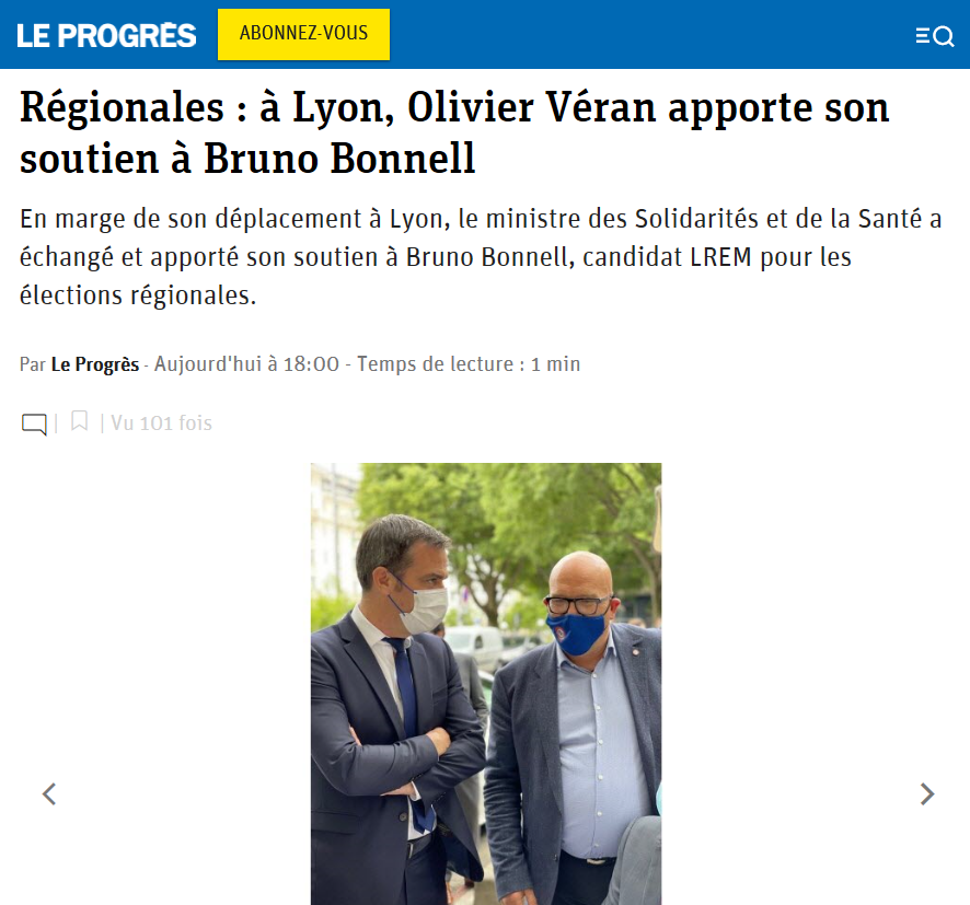 Un grand ministre dévoué 100% à la santé des français! 
Comme tous les isérois, fière que mon département soit si bien représenté au sommet de l'Etat.
Merci <a href="/olivierveran/">Olivier Véran</a> pour ce soutien à notre candidat <a href="/BrunoBonnellOff/">Bruno Bonnell</a>  pour ces élections #regionales2021  en #AURALP