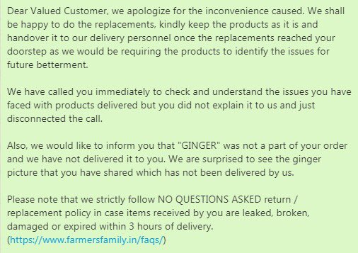 FarmersFamily1's tweet photo. @sanjeev71776043 Thanks for sharing your feedback, we apologise for the inconvenience caused and shall be happy to replace products.

Also, we are surprised to see the ginger picture that you have shared were not part of your order no #8567 and has not been delivered by us. https://t.co/gAe6MesSiO