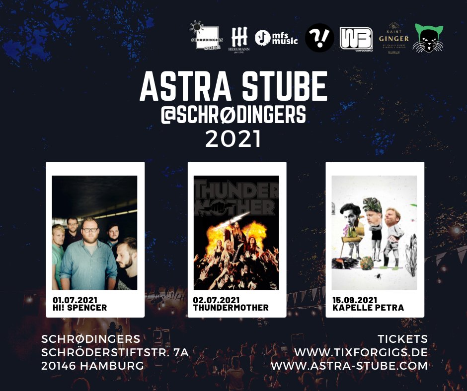 Wir freuen uns schon auf Hi! Spencer, <a href="/THUNDERMOTHER/">THUNDERMOTHER</a> und @KapellePetra 
#Lockerungen #hamburg #openair #summer