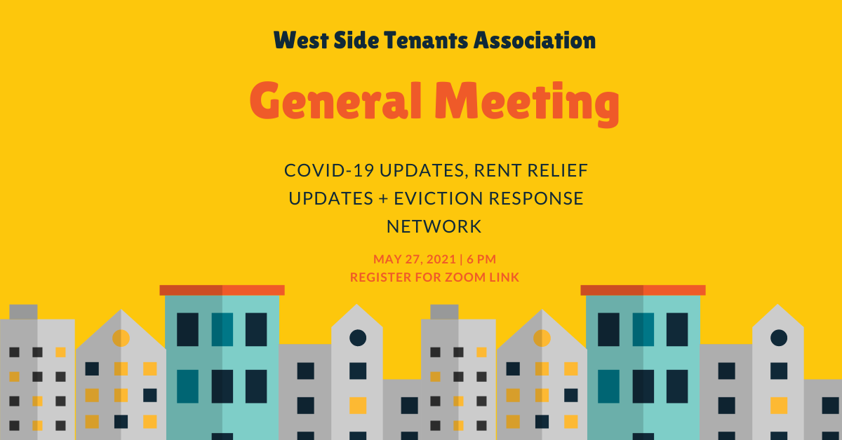 WSTASF's tweet photo. Join your neighbors next Thursday 5/27 @ 6pm to build community and tenant power. Hear your neighbors' stories and tell yours. Learn about your rights, access to rent relief, and the upcoming end to the eviction moratorium.

Register here: https://t.co/qoa0FoefoX https://t.co/tyDVh1Yu3w