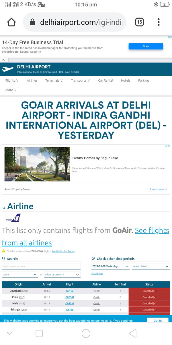 TransTreks's tweet photo. @goairlinesindia On what basis you are continuing with bookings from Bangalore to Delhi when you do not enough passengers to fly. Almost all your scheduled flights coming into Delhi have been cancelled. #boycottgoair https://t.co/Yiw49tn5FP