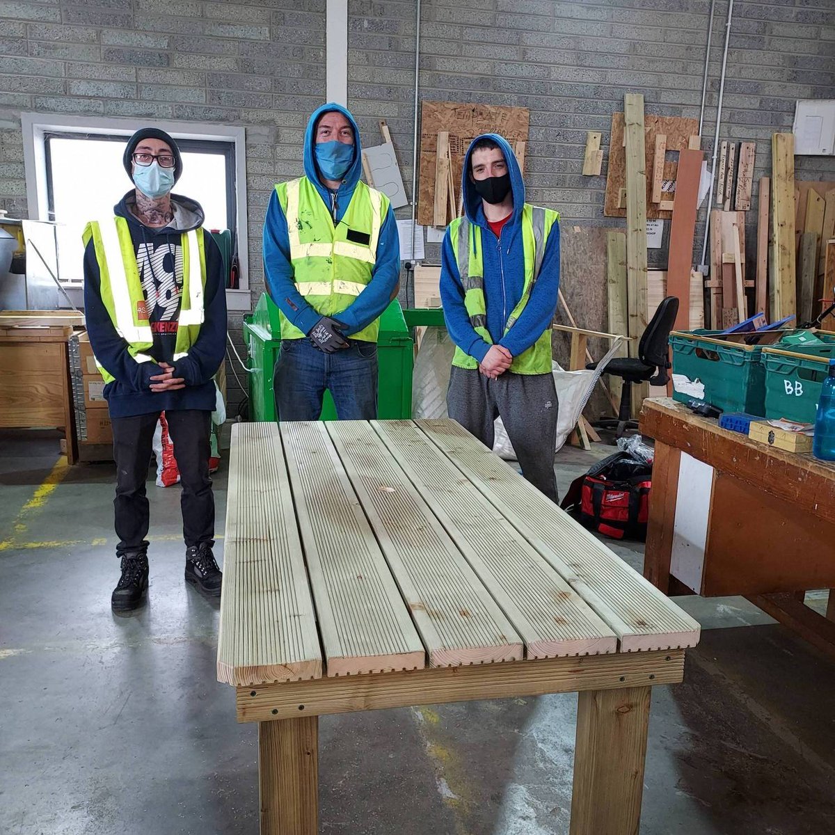 Shane, Keith and Matthew are rightly feeling proud of their craftsmanship and skill after making this outdoor dining table for a customer. Tutor Brian gave them some tricky joins to do but the result is both beautiful and sturdy. Well done! #furniture #handmade #socent #crafty