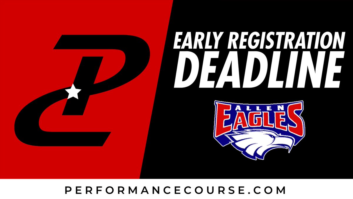 The Early Registration deadline for <a href="/Allen_ISD/">Allen ISD</a> is just 3 days away. Don’t miss out on the opportunity to save some money by securing your spot before May 24th. 

Take advantage of the savings by getting signed up today! ⬇️
performancecourse.com/school-distric…

<a href="/alleneaglesfb/">Allen Eagles Football ⭐️⭐️⭐️⭐️⭐️</a> <a href="/ALLENVBALL/">Allen Volleyball</a>