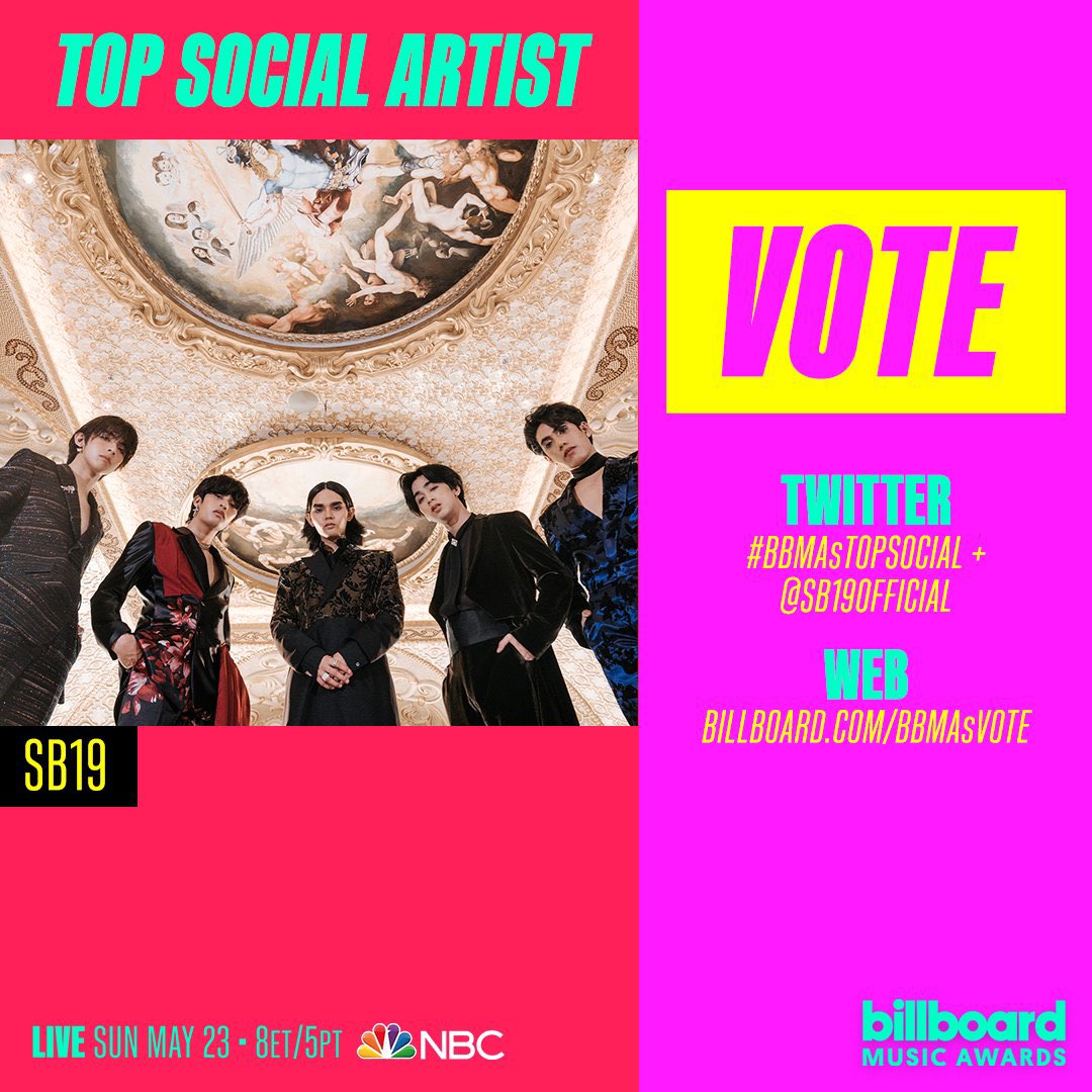 US_ATIN's tweet photo. 💥ONLY 14 hours left to VOTE for #SB19 on the #BBMAs

Please VOTE on their website w/ your Twitter &amp; FB accounts, too!
https://t.co/DJpMYK5RiQ

Voting closes [today] May 21 at 11:59:59 pm PT. [May 22 at 2:59:59 pm PH time]

‼️LET'S GO ALL OUT, FAM!

@SB19Official #BBMAsTopSocial https://t.co/VJJXl1sGdW
