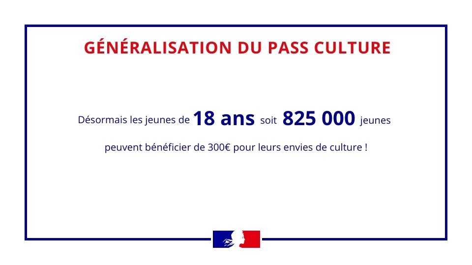 MinistereCC's tweet photo. #PassCulture | L’ensemble des jeunes de 18 ans peut bénéficier du pass Culture à partir d'aujourd'hui ! 👉 https://t.co/QjZyL7PAiA https://t.co/9SHrnl9Yvy