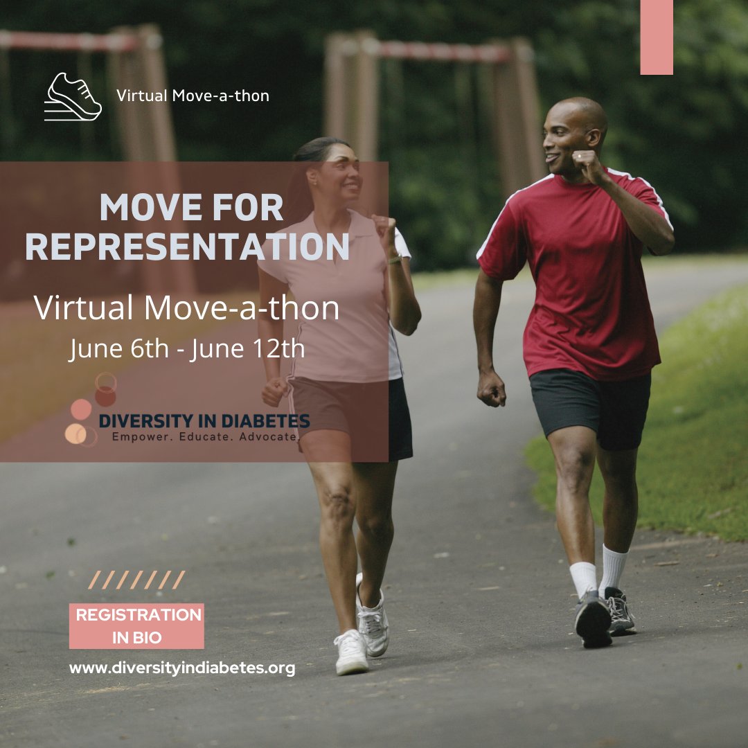 Also, <a href="/diversity_DM_/">Diversity in Diabetes D.i.D</a> is hosting a month-long campaign called Mova-A-Thon in June! Add more movement to your day! Info here: ow.ly/2rNt50ESwDF

#DOC #T2D #T1D #BIPOC #exerciseasmedicine