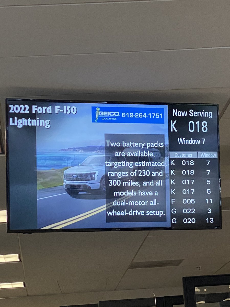 #FordF150Lightning on the screen at the California DMV.