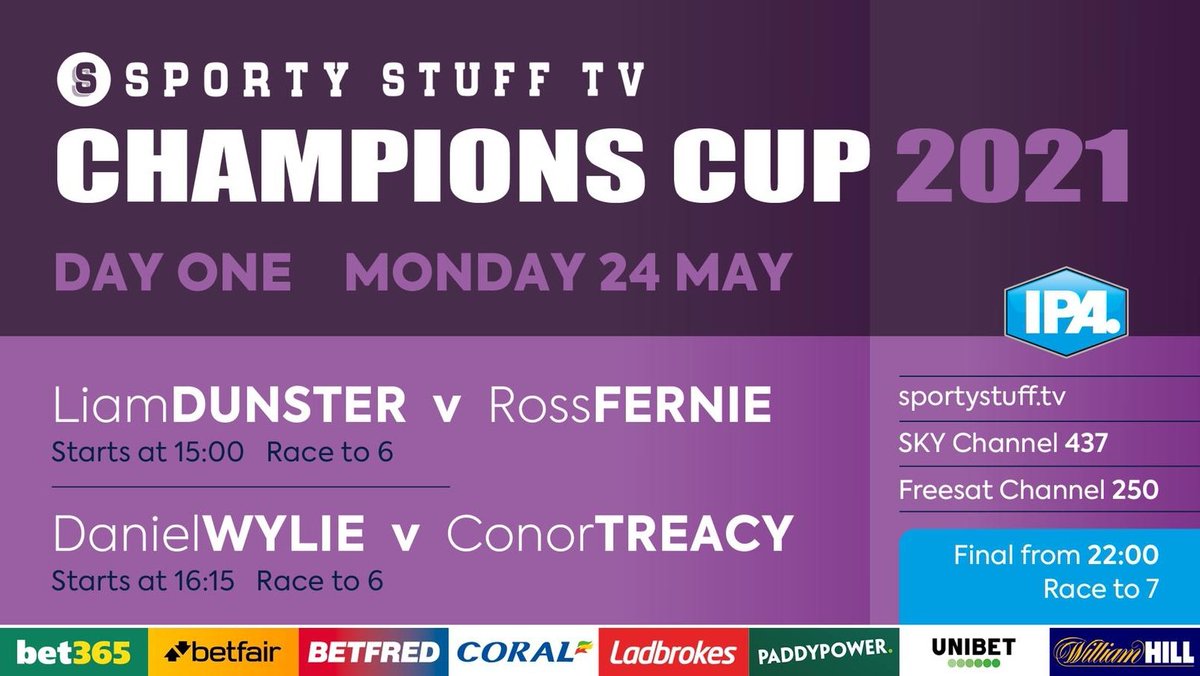 Find the odds for Monday's Matches in The Champions Cup here 👇🎱 You can have a flutter on a match, group and overall tournament winner. 

betfred.com/sports/event/1…